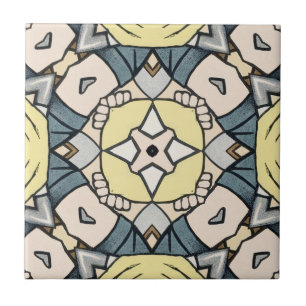 Vintagens Gult och Grått Geometric Kakelplatta