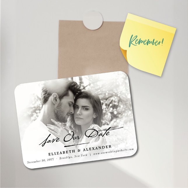 Vintagens handskriftsskript Foto Spara datum Magnet (Vintage Handwriting Script Photo Save The Date Flexible Magnet @ fat_fa_tin)
