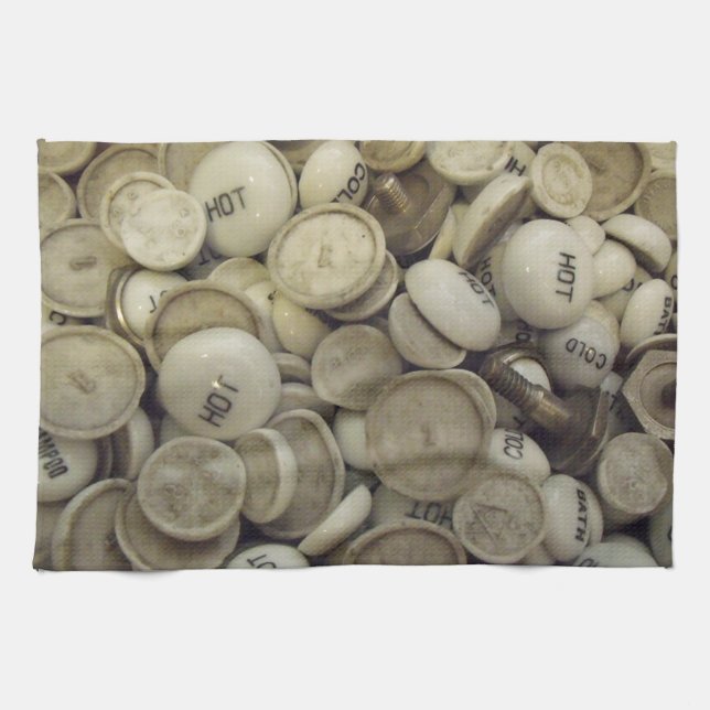 Vintagens Hett och Kall Porcelain Knobs Kökshandduk (Horisontell)