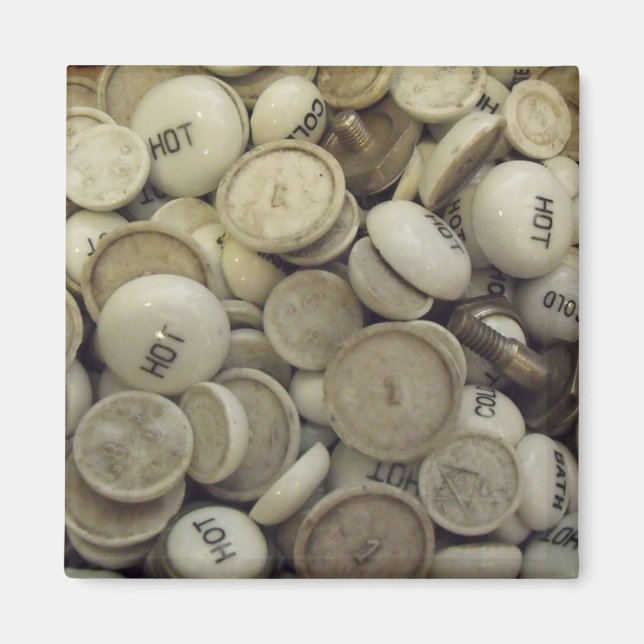 Vintagens Hett och Kall Porcelain Knobs Magnet (Framsidan)