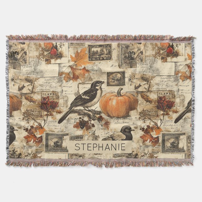 Vintagens hösthemeramn | Rustic Birds Filt (Framsidan)