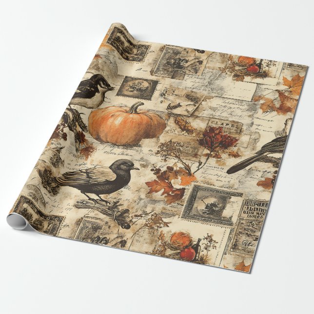Vintagens hösthemeramn | Rustic Birds Presentpapper (Utrullad)