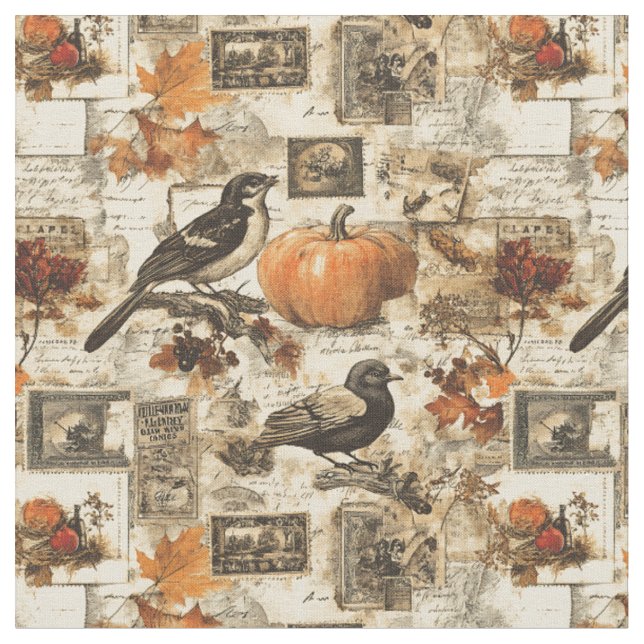 Vintagens hösthemeramn | Rustic Birds Tyg (Närbild)