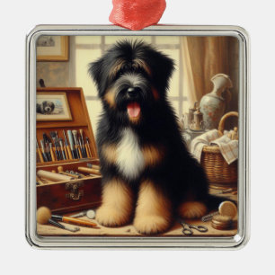Vintagens Hund - målning Julgransprydnad Metall