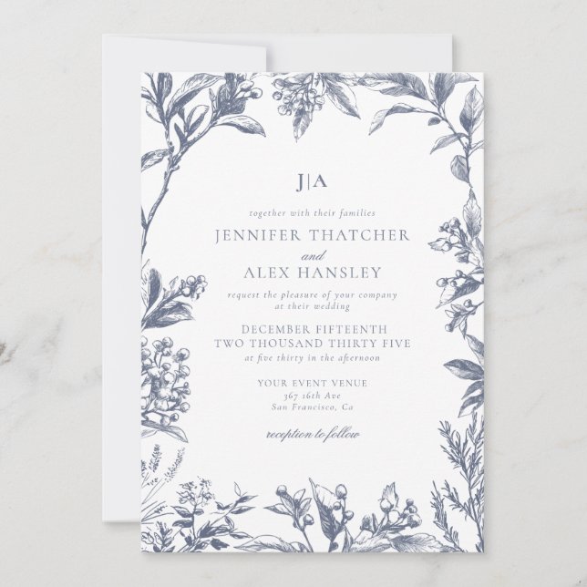 Vintagens inbjudan till botaniskt bröllop (Framsida)