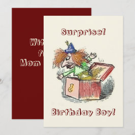 Vintagens Jack i lådan Clown Birthday Card Inbjudningar