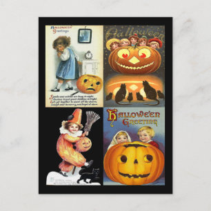 Vintagens Jack o'Lantern with Kids Montage Vykort