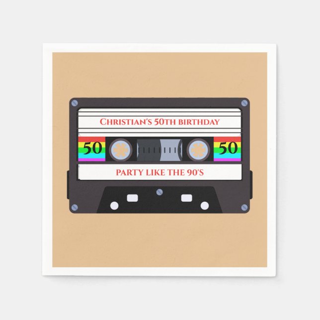 Vintagens kassettfödelsedag pappersservett (Framsidan)