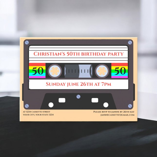 Vintagens kassettfödelsedagsinbjudan inbjudningar (vintage cassette birthday invitation fully editable so you can add any age )