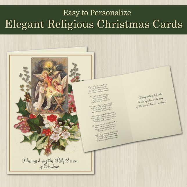 Vintagens katolska jultomhet Jesus Nativitet Kort (Traditional Religious Christmas Poem with Nativity Scene - Easy to personalize)