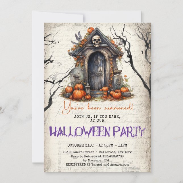 Vintagens klassiska traditioner skrämmande Hallowe Inbjudningar (Framsida)