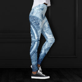 Vintagens kompass | Blått Grunge Nautical Sea Char Leggings
