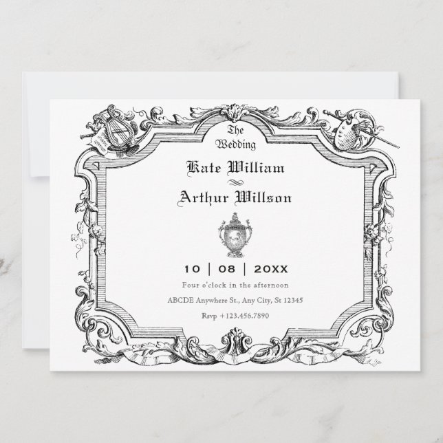 Vintagens konstnärliga konst bröllop inbjudningar (Framsida)