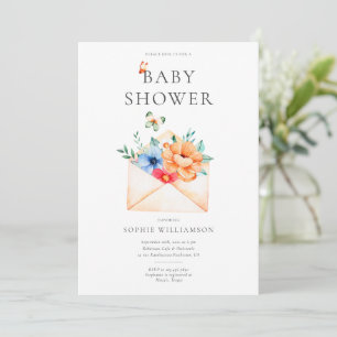 Vintagens kuvert med blommor, babykläder inbjudningar