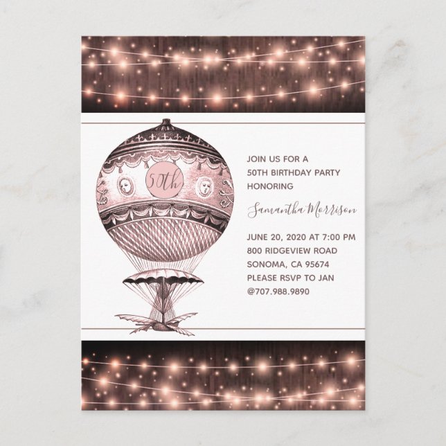 Vintagens Luftballong 50:e Födelsedagsfesten Vykort (Framsida)