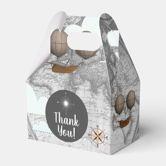 Vintagens luftskeppsmappning och moln presentaskar (Framsidan Sidan)