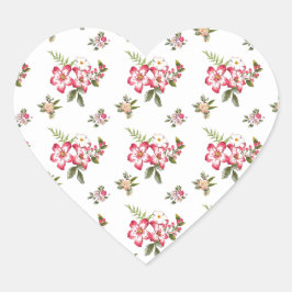 Vintagens Magenta och vit Blommigt Hjärtformat Klistermärke