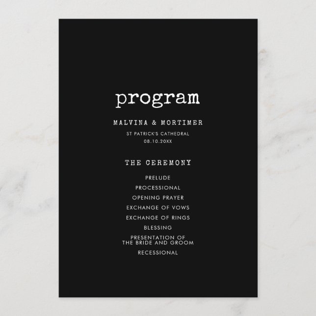 Vintagens minsta skrivmaskin bröllop program (Framsida)