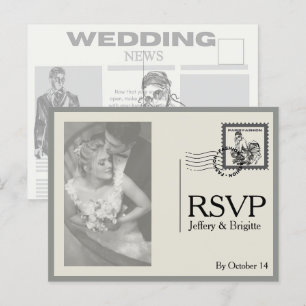 Vintagens moderna tidning stil bröllop vykort