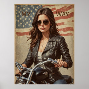 Vintagens motorcykelflicka biker poster