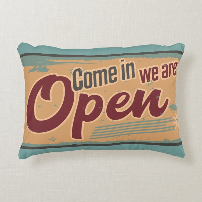 Vintagens öppna visitkort - retro cafe-garage prydnadskudde (Framsidan)