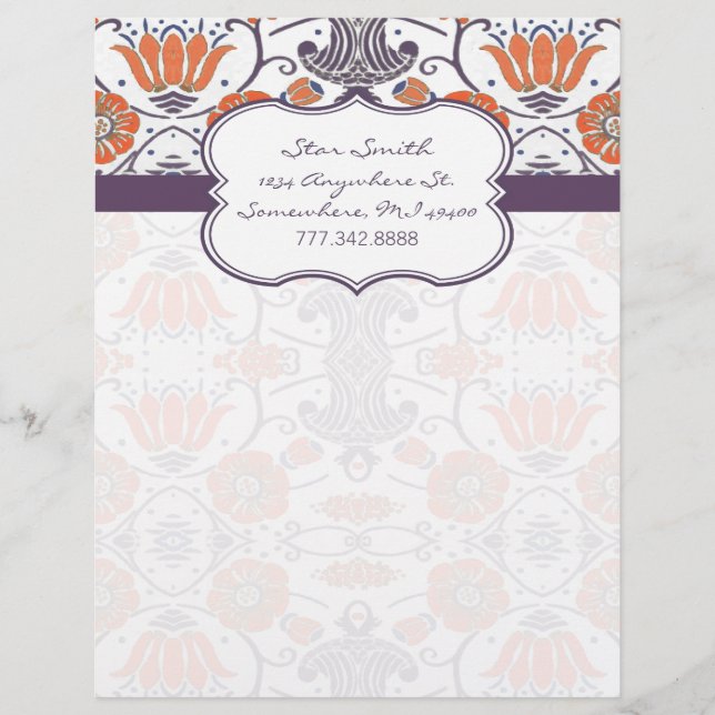 Vintagens Orange och Lila Snabb Blommönster (Framsida)