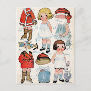 Vintagens Pappra docka Vykort