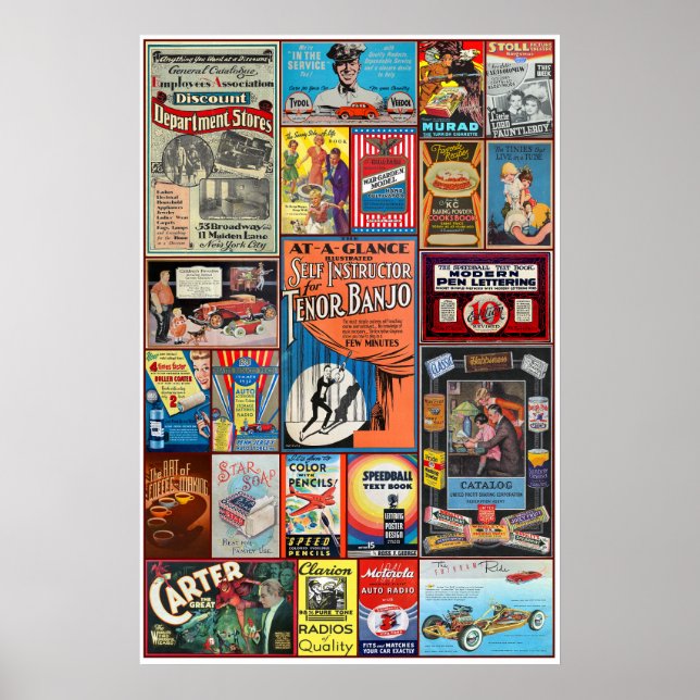 VINTAGENS PAPPRA REKLAM TEMA-utskrift Poster (Framsidan)