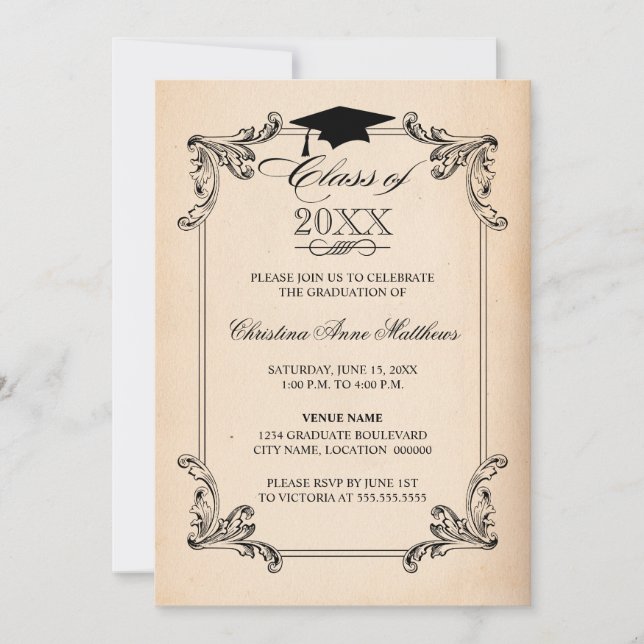 Vintagens Pappra utseende och Studenten Inbjudningar (Framsida)