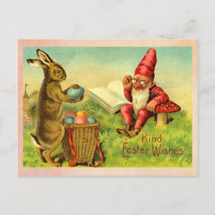 Vintagens Påskhare och Gnome Helg Vykort