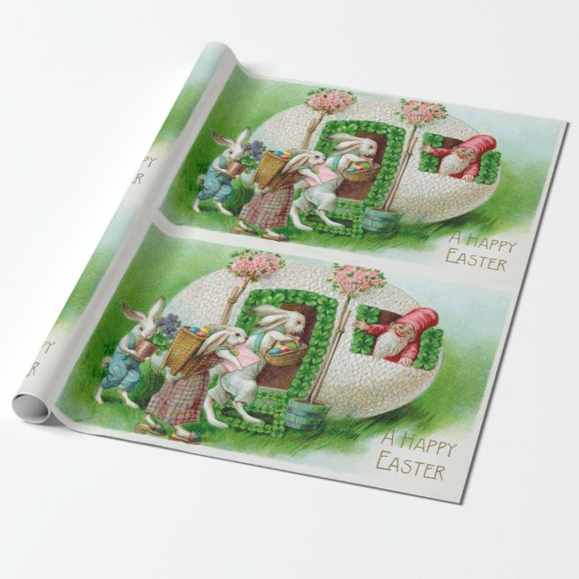 Vintagens Påskhare och Påskägg Garden Presentpapper (Utrullad)