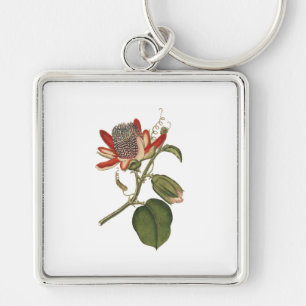 Vintagens passionsblomma fyrkantig silverfärgad nyckelring