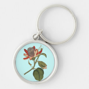 Vintagens passionsblomma rund silverfärgad nyckelring