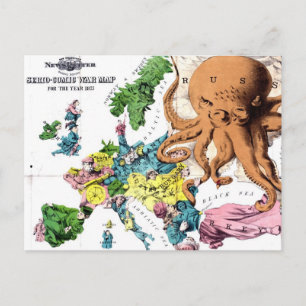 Vintagens politiska Tecknad Karta i Europa (1877) Vykort