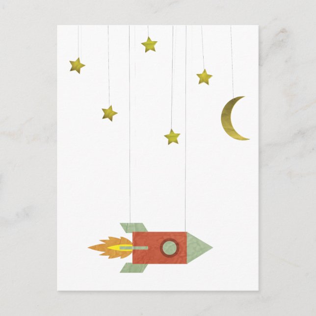 Vintagens raketer i rymden vykort (Framsida)