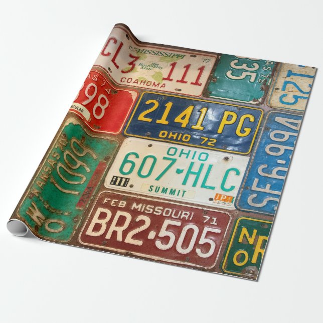 vintagens registreringsskyltsamling presentpapper (Utrullad)