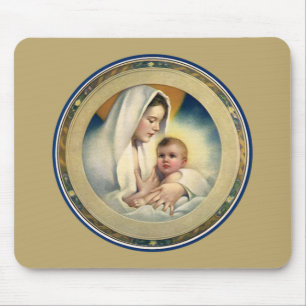 Vintagens Religiösa Jul, Madonna och Barn Musmatta