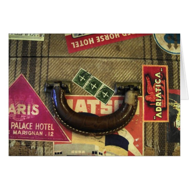 Vintagens resväska hälsningskort (Framsidan Horizontal)