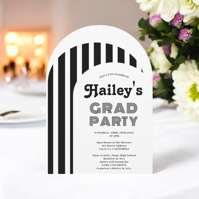 Vintagens retro 70s svartljusbild studenten inbjudningar (Vintage retro 70s black arch photo graduation invitation)