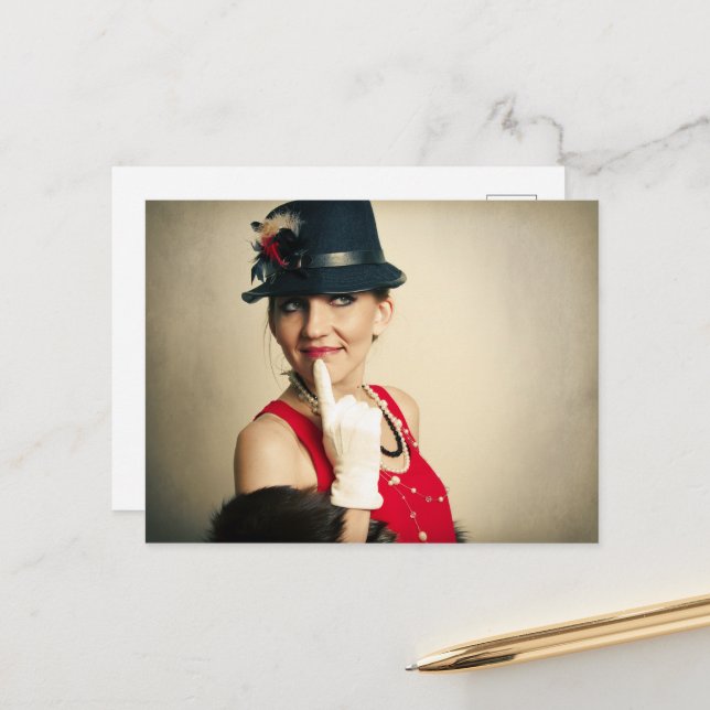 Vintagens retrokvinna vykort (Fram/Back In Situ)