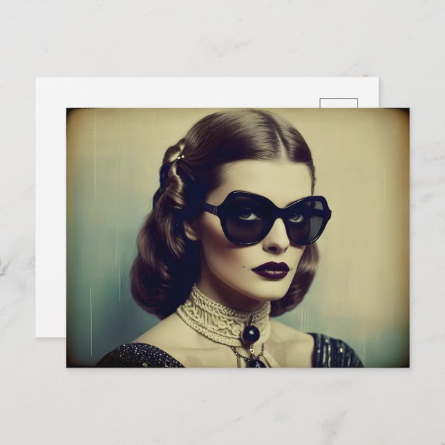 Vintagens retrokvinna vykort (Fram/baksida)