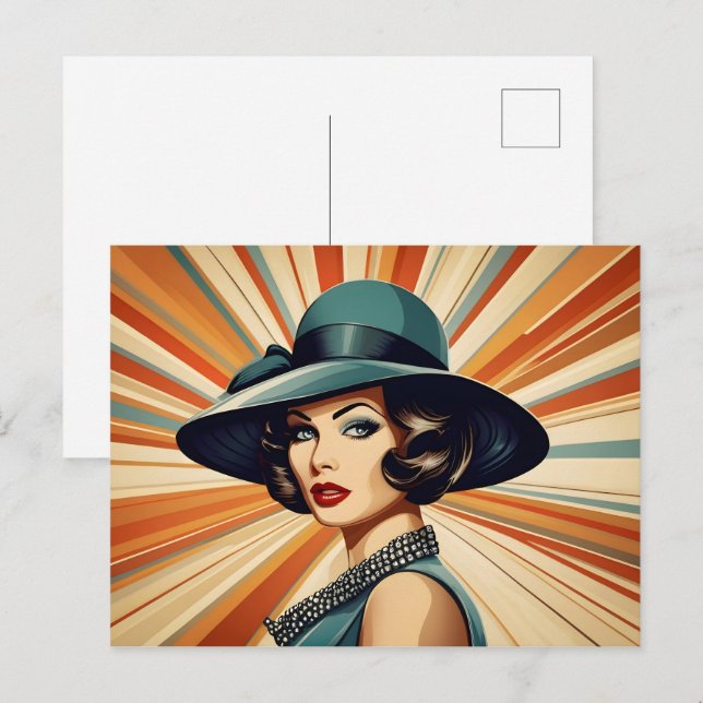 Vintagens retrokvinna vykort (Fram/baksida)