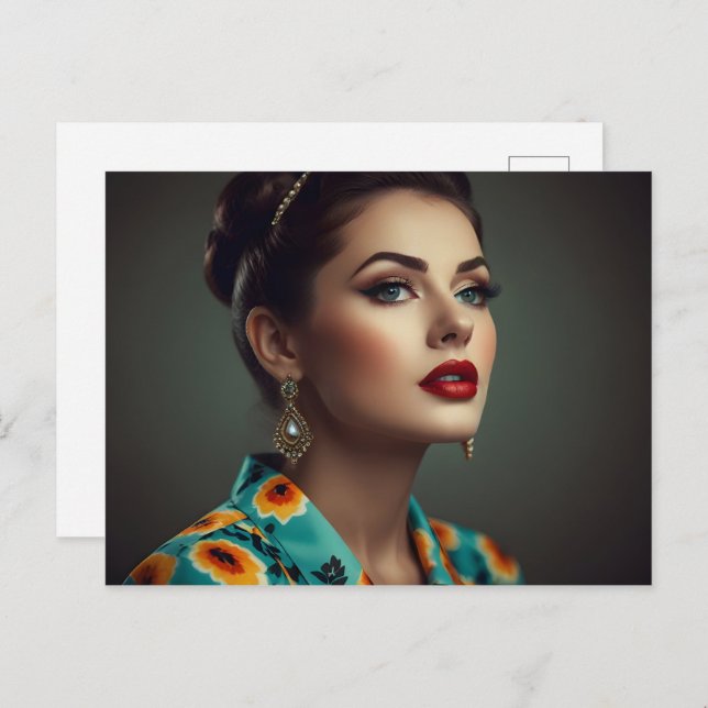 Vintagens retrokvinna vykort (Fram/baksida)