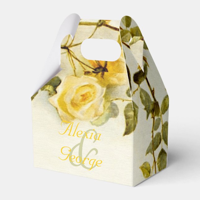 Vintagens romantiska målning av gul ros bröllop presentaskar (Framsidan Sidan)