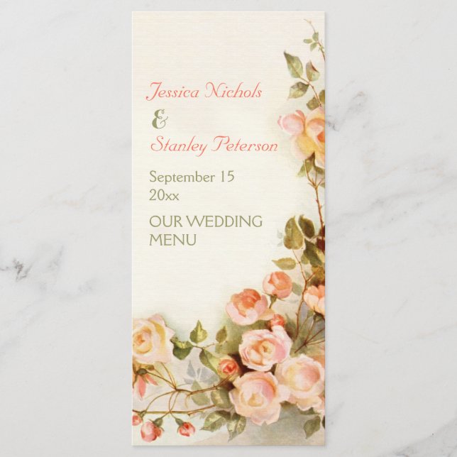 Vintagens romantiska målning på menyn ro bröllop meny (Framsida)