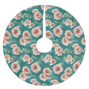 Vintagens Rosa och Blommönster Julgransmatta Borstad Polyester