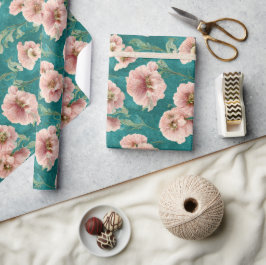 Vintagens Rosa och Blommönster Presentpapper
