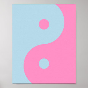 Vintagens Rosa och Blue Yin Yang Poster