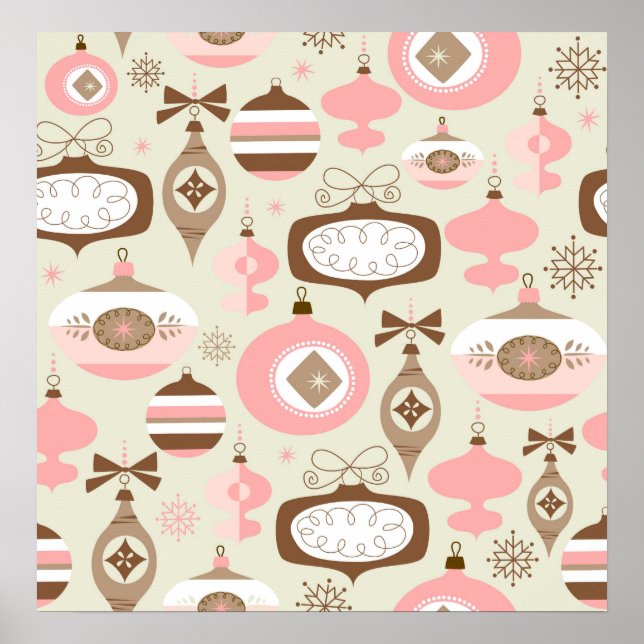 Vintagens Rosa och Grått julprydnad Poster (Framsidan)