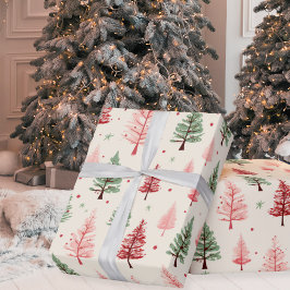 Vintagens Rosa och Grönt Julgranar Helgdag Presentpapper